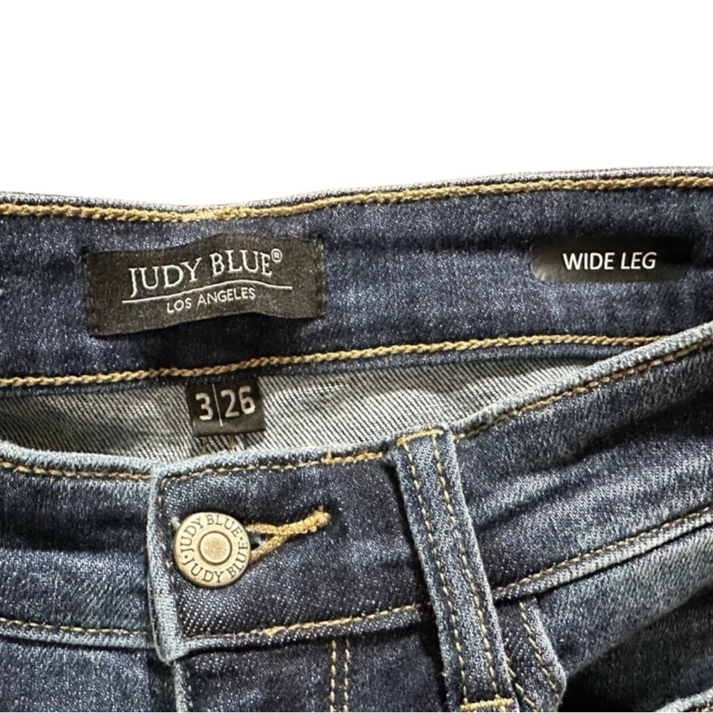 JUDY BLUE Distressed Wide Leg Blue Jeans Size 3 / 26 — SUPER ON TREND! - Picture 5 of 7